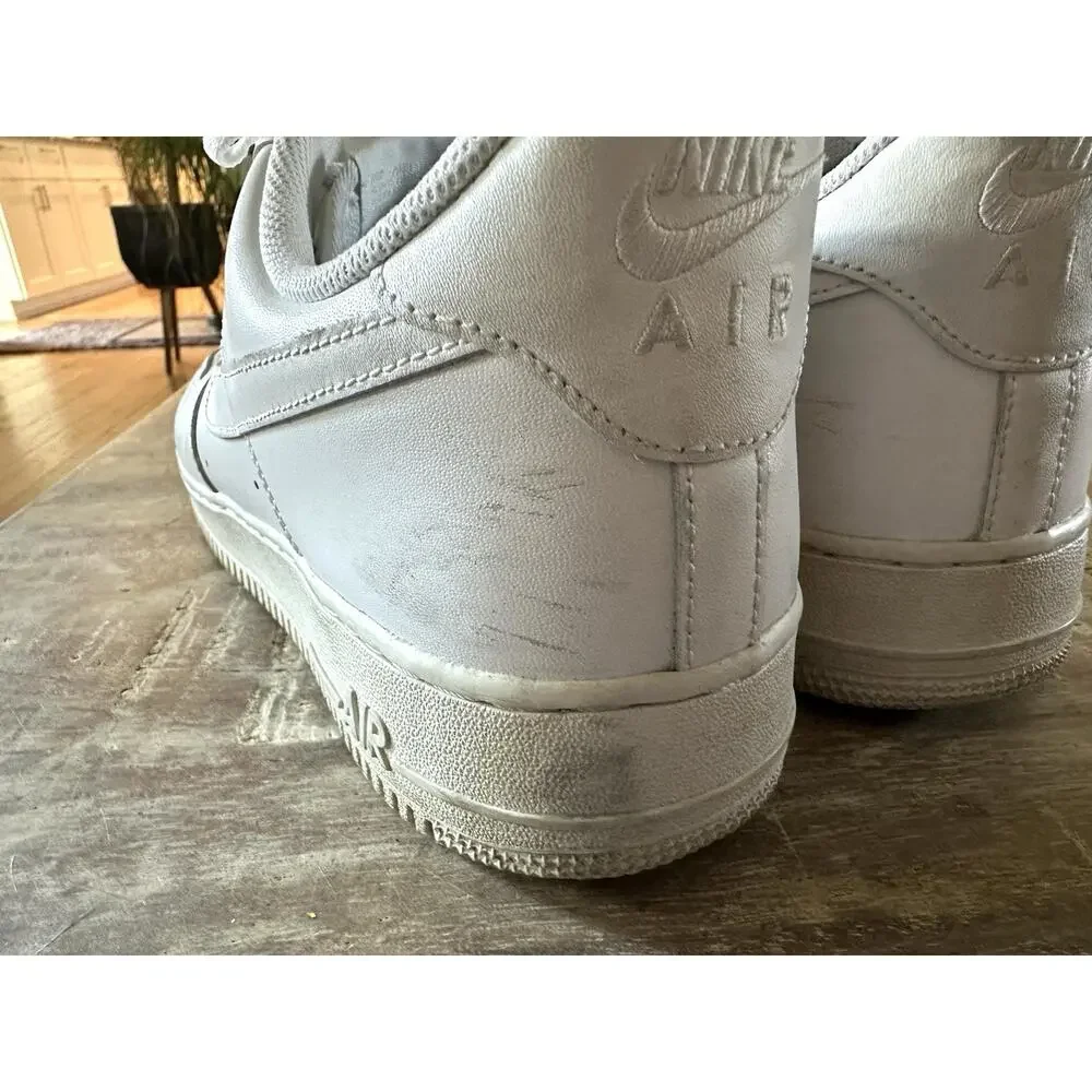 Nike Air Force 1 Men's Sneakers 13 Low Top Leather Lace Up Athletic All White